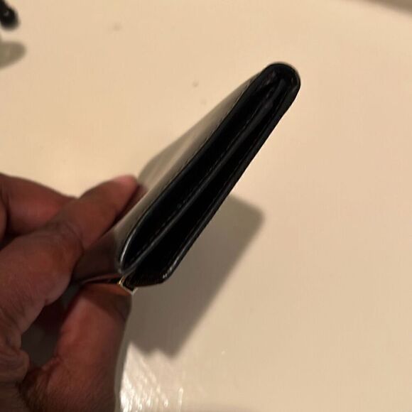 Prada Fold Over Cardholder Black Smooth Leather Gold Logo Classic Minimalist - Picture 10 of 10